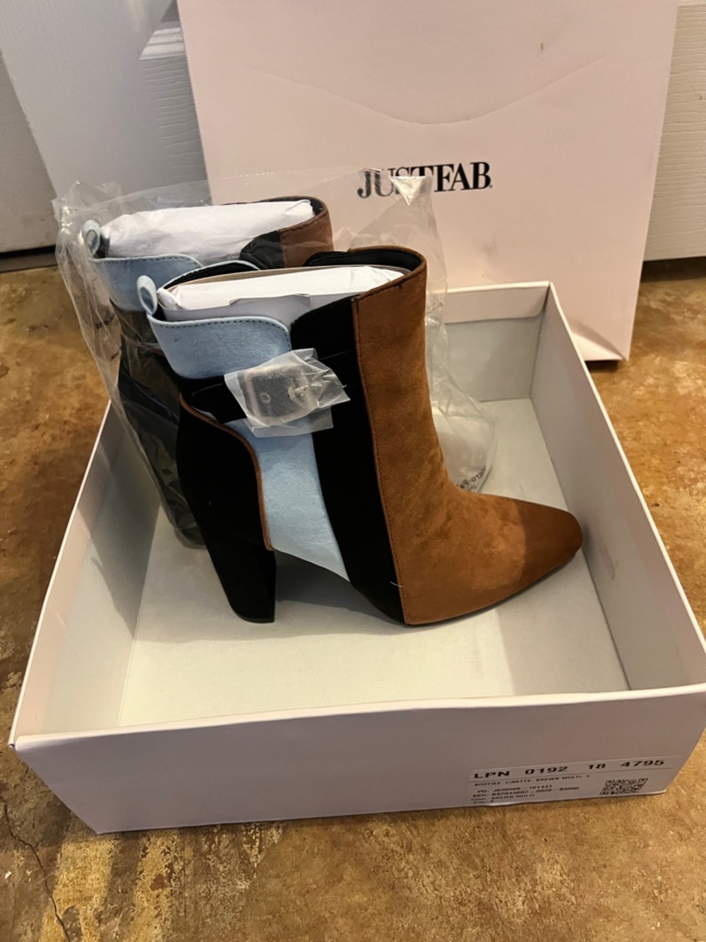 JustFab Suede Colorblock Ankle Boot in Brown, Black & Light Blue - Picture 2 of 2